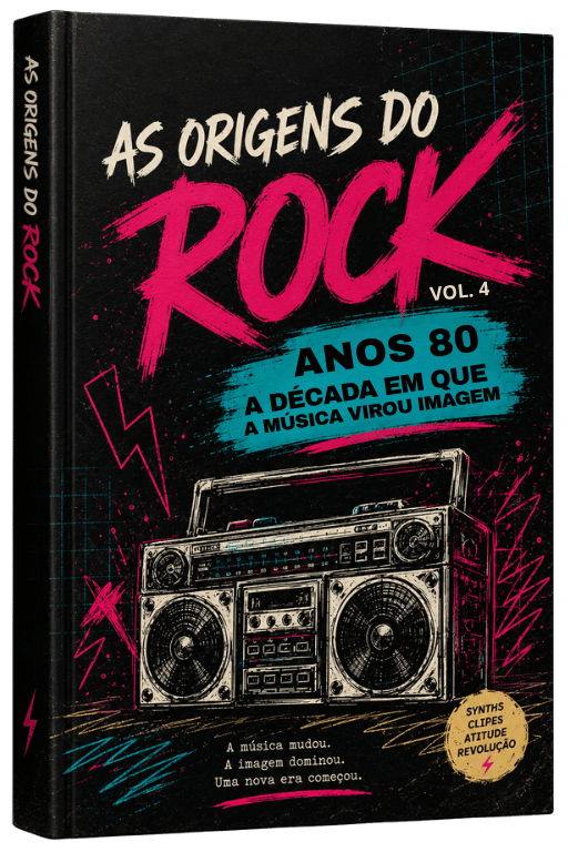 Mockup do e-book As Origens do Rock: Os Anos 80
